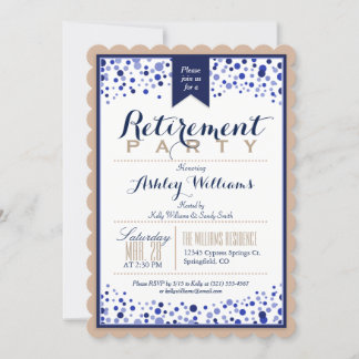 Invitación Tan Brown, Blanco, Fiesta de Jubilación Azul de la