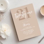 Invitación Tan Brown elegante moderno cumpleaños 21<br><div class="desc">Una invitación moderna de 21 años con una tipografía caligráfica elegante y un diseño minimalista de color marrón marrón marrón.</div>