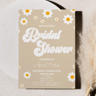 Invitación Tan Brown Retro Daisy Flower Bridal Shower