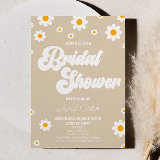 Invitación Tan Brown Retro Daisy Flower Bridal Shower (Subido por el creador)