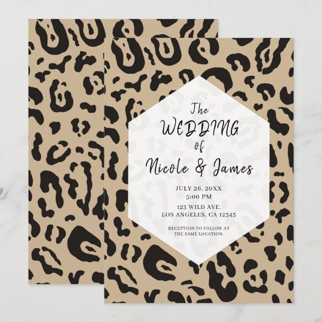 Invitación Tan Brown y Black Cheetah Leopardo Moda Boda en (Anverso / Reverso)