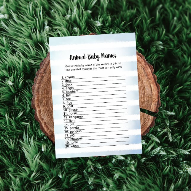 Invitación Tan Bunny Blue Animal Baby Names Game Card (Subido por el creador)