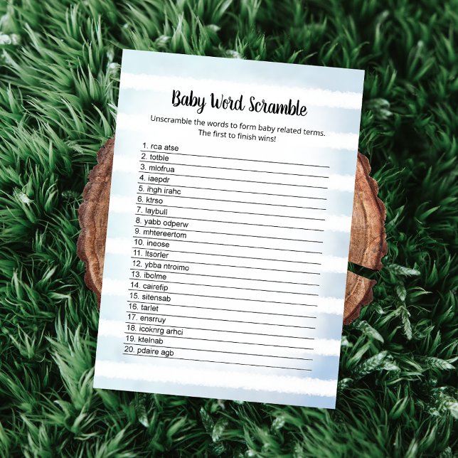 Invitación Tan Bunny Blue Baby Word Scramble Game Card (Subido por el creador)