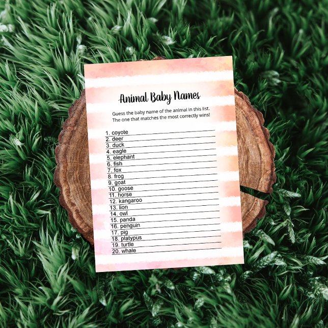 Invitación Tan Bunny Coral Animal Baby Names Game Card (Subido por el creador)