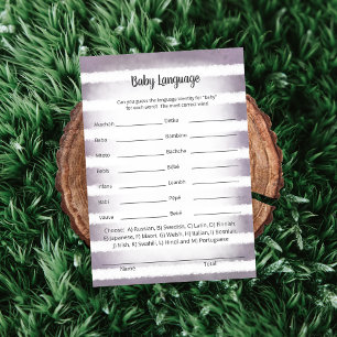 Invitación Tan Bunny Purple Baby Language Game Card
