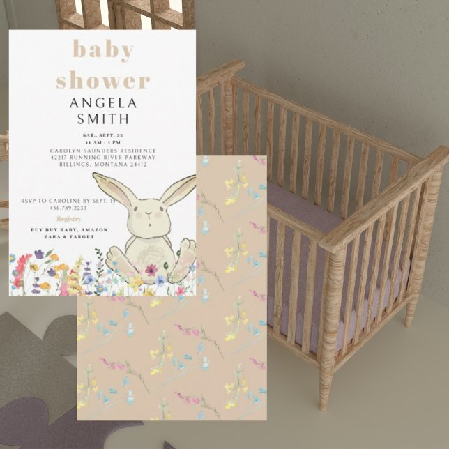 Invitación Tan Bunny & Wildflowers Colorful Baby Shower (Subido por el creador)