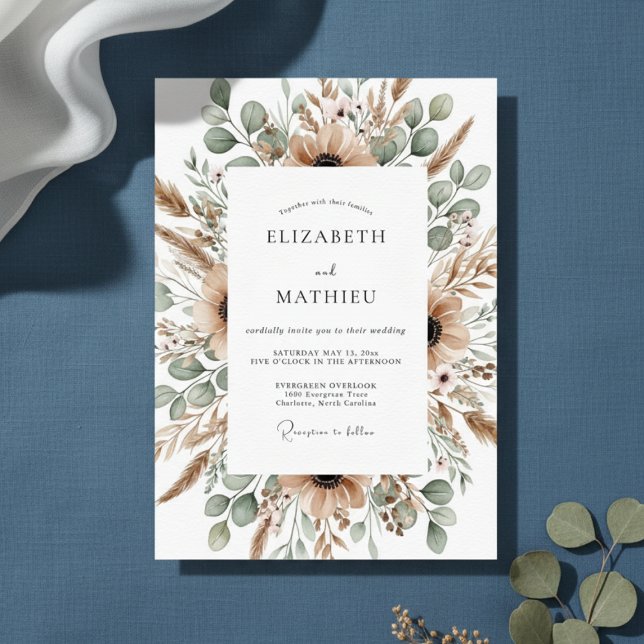 Invitación Tan Desert Pampas Boho Wedding (Subido por el creador)