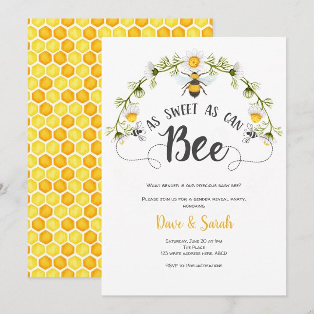 Invitación Tan dulce como puede ser, Fiesta de Revelación de  (Anverso / Reverso)