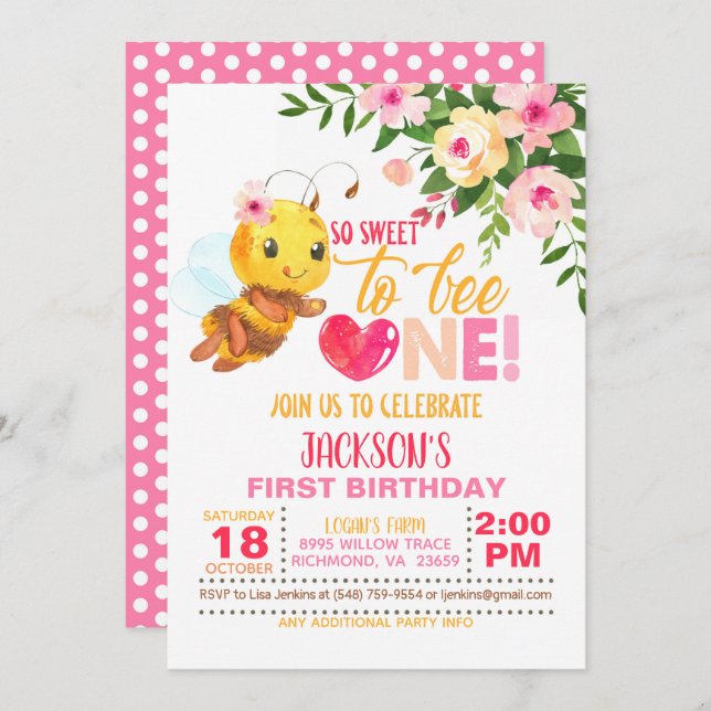 Invitación Tan dulce como ser invitada por un primer cumpleañ (Anverso / Reverso)