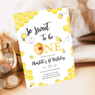 Invitación Tan Dulce Cumplir Un Año Abeja Melífera Cumpleaños