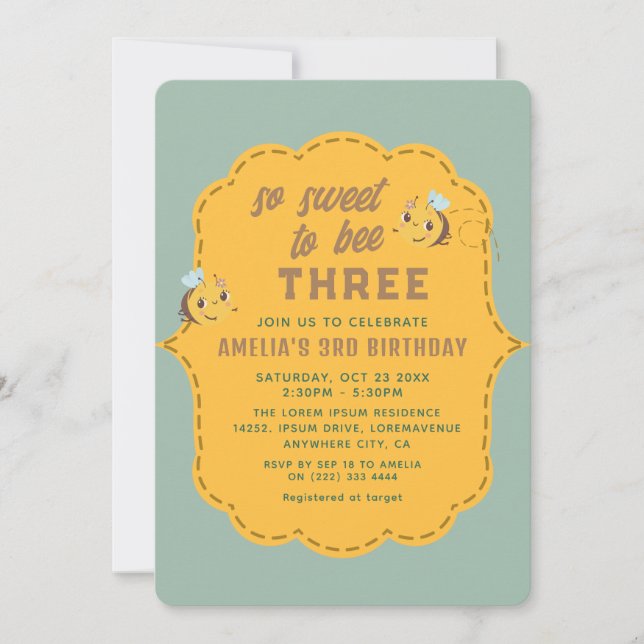 Invitación Tan dulce de ser la fiesta de cumpleaños de tres c (Anverso)