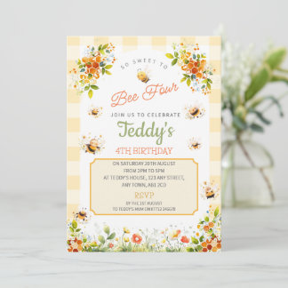 Invitación Tan Dulce Ser Abeja Cuatro Invitación, Cumpleaños