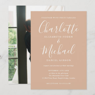 Invitación Tan Elegant Signature Script Foto Boda