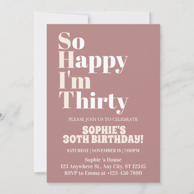 Invitación Tan feliz que soy el Fiesta 30 de Aniversario de 3 (Anverso)