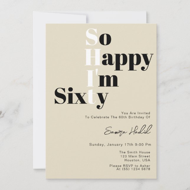 Invitación Tan feliz que soy SESENTA Atrevida Fiesta de cumpl (Anverso)