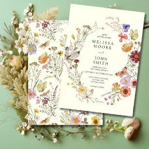 Invitación Tan Flora Boho Boda de flores silvestres