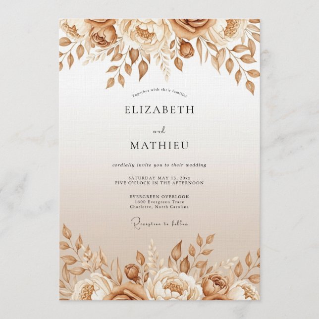 Invitación Tan Floral Enchantment Wedding (Anverso)