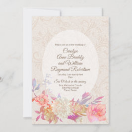 Invitación Tan Flourish Damask Colorful Floral Boda