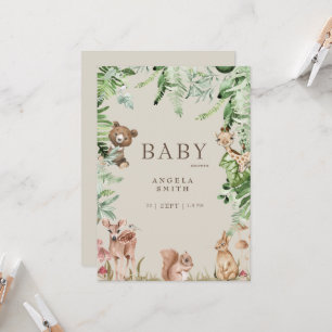 Invitación Tan Foliage Animal Baby Shower