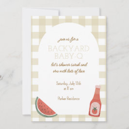 Invitación Tan Gingham Baby-Q Baby Shower Invitation