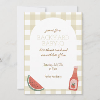 Invitación Tan Gingham Baby-Q Baby Shower Invitation
