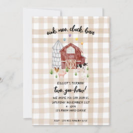 Invitación Tan Gingham Farmyard Farm Animal Barnyard Birthday