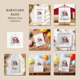 Invitación Tan Gingham Farmyard Farm Animal Barnyard Birthday
