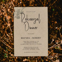 Invitación Tan linen Sencillo ensayo de escritura blanca Cena