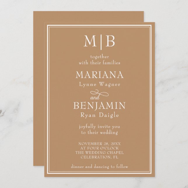 Invitación Tan Minimalista moderno Boda beige (Anverso / Reverso)