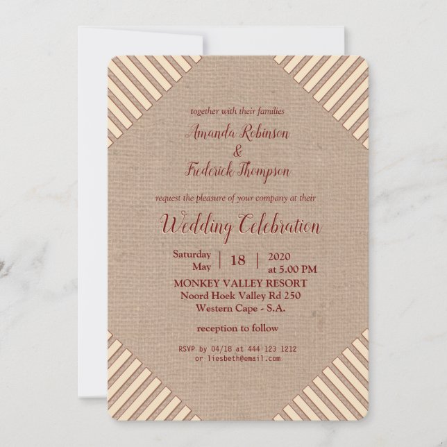 Invitación Tan - Vino de Marsala , Hues de Boda rosado (Anverso)