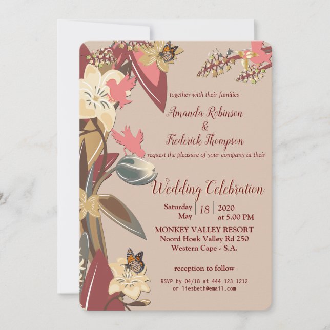 Invitación Tan - Vino de Marsala , Hues de Boda rosado (Anverso)