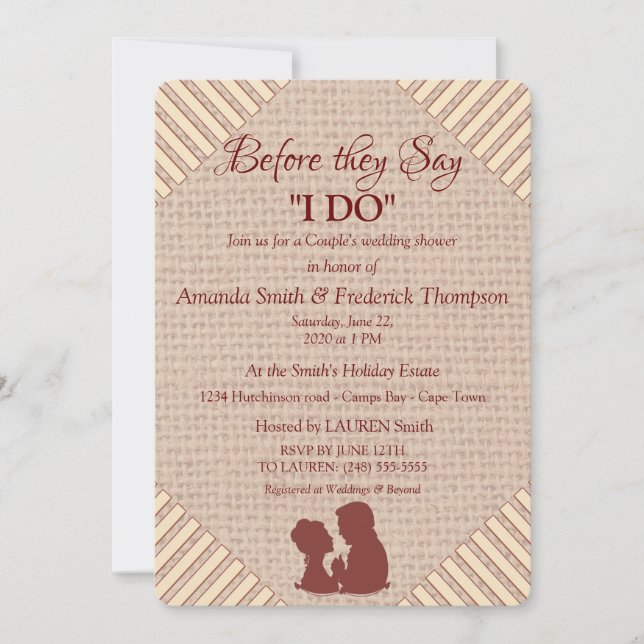 Invitación Tan, Vino Marsala - Ducha de Boda Texturizada (Anverso)