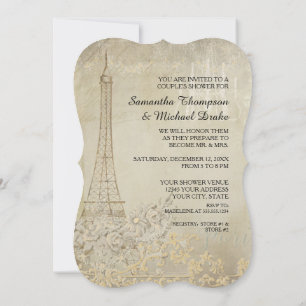 Invitación Tan Vintage París Pareja Elegante Ducha