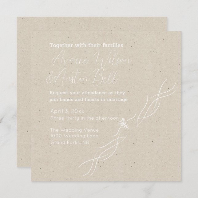 Invitación Tan y Boda Minimalista blanco (Anverso / Reverso)