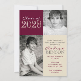 Invitación Tan y Borgoña 2 Foto Graduada