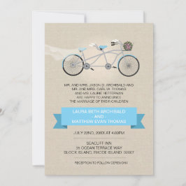 Invitación Tandem Bicycle Boda Faux Linen