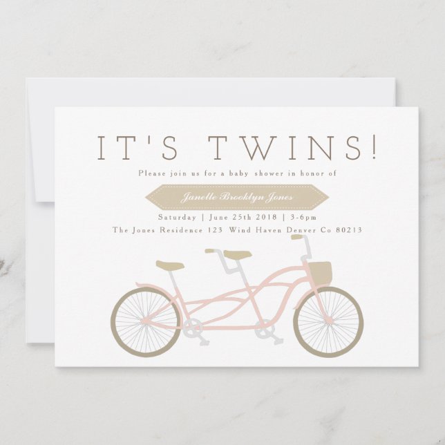 Invitación Tandem Bike | Baby Shower de gemelos (Anverso)