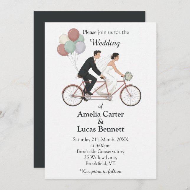 Invitación Tandem Bike Wedding Invitation (Anverso / Reverso)