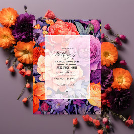 Invitación Tangerina, Boda floral de color rosa caliente y pú