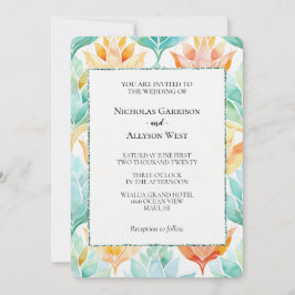 Invitación Tangerina Turquesa Resumen Boda Blanco Floral