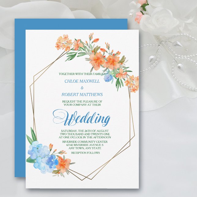 Invitación Tangerine and Blue Floral Frame Wedding (Subido por el creador)