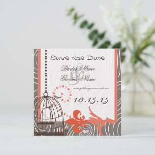 Invitación Tangerine Driftwood Madera Grain Bird Cage
