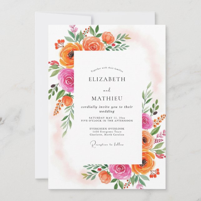 Invitación Tangerine Effervescent Summer Wedding (Anverso)