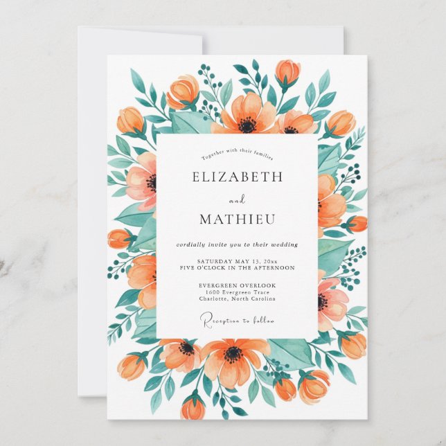 Invitación Tangerine Graceful Spring Wedding (Anverso)