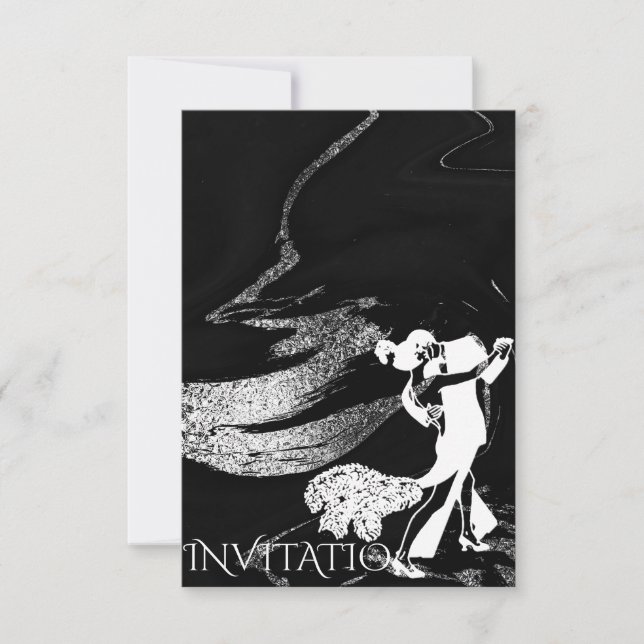 Invitación Tango Dance Art Nouveau Mármol negro (Anverso)