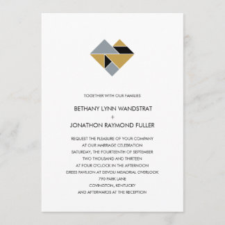 Invitación Tangram Wedting Black Gold Silver