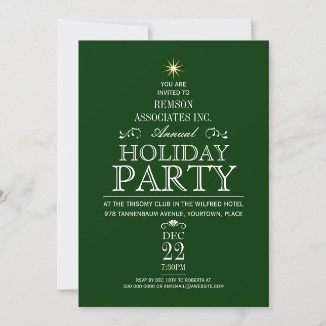 Invitación Tannenbaum Typographic Emerald Holiday Party (Anverso)