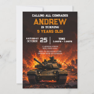 Invitación Tanque militar personalizado Cumpleaños del niño