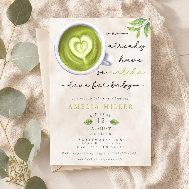 Invitación Tanto Amor Matcha Para Bebé, Fiesta de Bebé (So Matcha Love For Baby, Baby Shower Invitation)