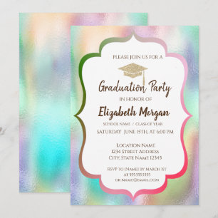 Invitación Tapa de graduación brillante colorida holográfica 
